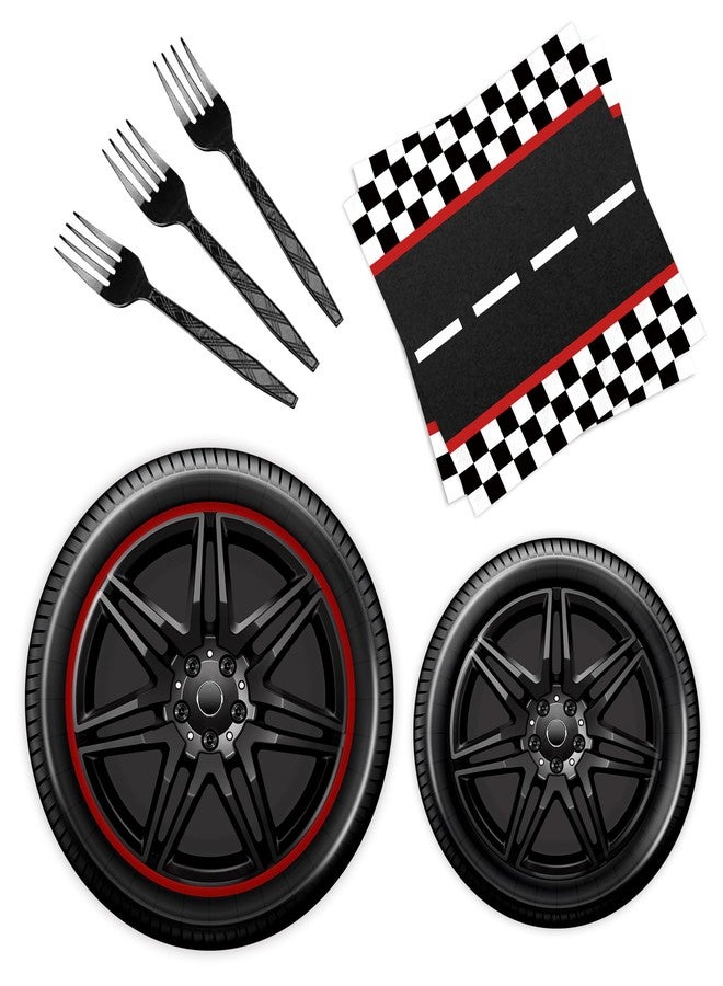 BQK 96 Pcs Race Car Plates and Napkins Party Supplies Race Car Birthday Party Decorations Race Car Party Favors Race Car Party Supplies for Boys - Image 1